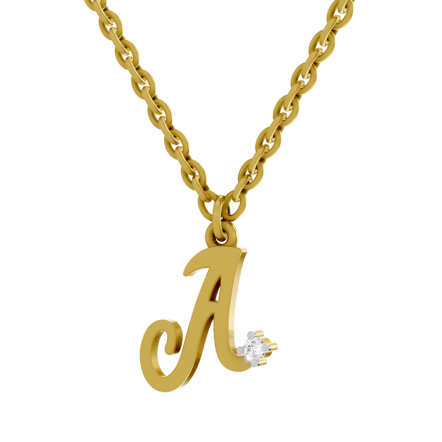 Lab Grown Diamond Pendant Necklace 0.02 Carat Round Shape 925 Sterling Silver Gold Plated Initial A Pendant Necklace