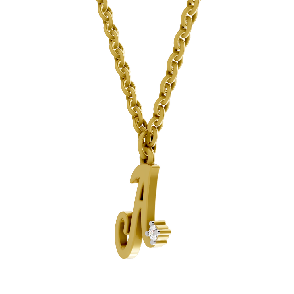 Lab Grown Diamond Pendant Necklace 0.02 Carat Round Shape 925 Sterling Silver Gold Plated Initial A Pendant Necklace