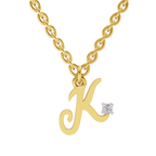 Lab Grown Diamond Pendant Necklace 0.02 Carat Round Shape 925 Sterling Silver Gold Plated Initial K Pendant Necklace