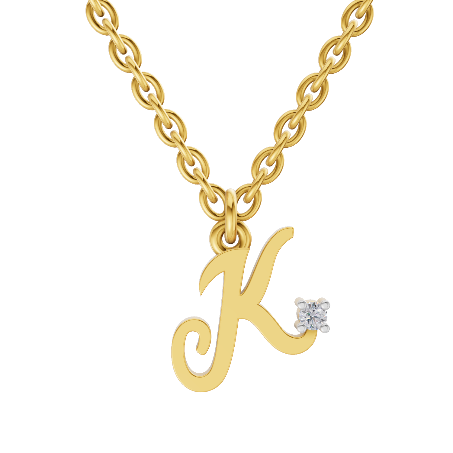 Lab Grown Diamond Pendant Necklace 0.02 Carat Round Shape 925 Sterling Silver Gold Plated Initial K Pendant Necklace