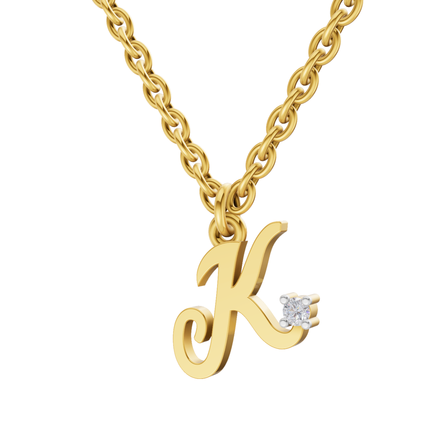 Lab Grown Diamond Pendant Necklace 0.02 Carat Round Shape 925 Sterling Silver Gold Plated Initial K Pendant Necklace