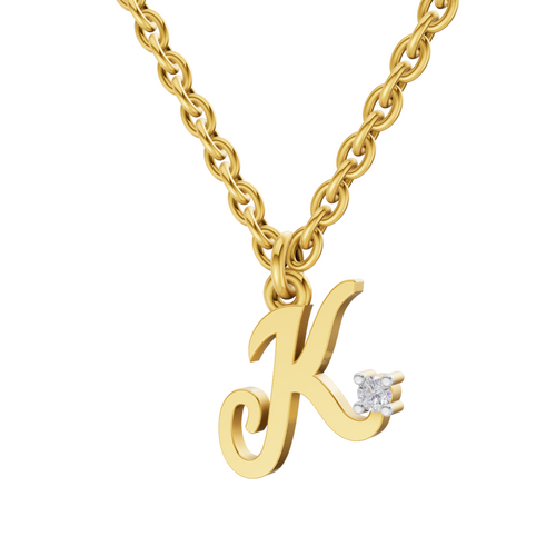 Lab Grown Diamond Pendant Necklace 0.02 Carat Round Shape 925 Sterling Silver Gold Plated Initial K Pendant Necklace
