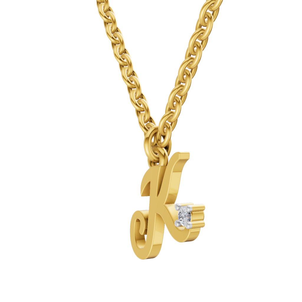Lab Grown Diamond Pendant Necklace 0.02 Carat Round Shape 925 Sterling Silver Gold Plated Initial K Pendant Necklace