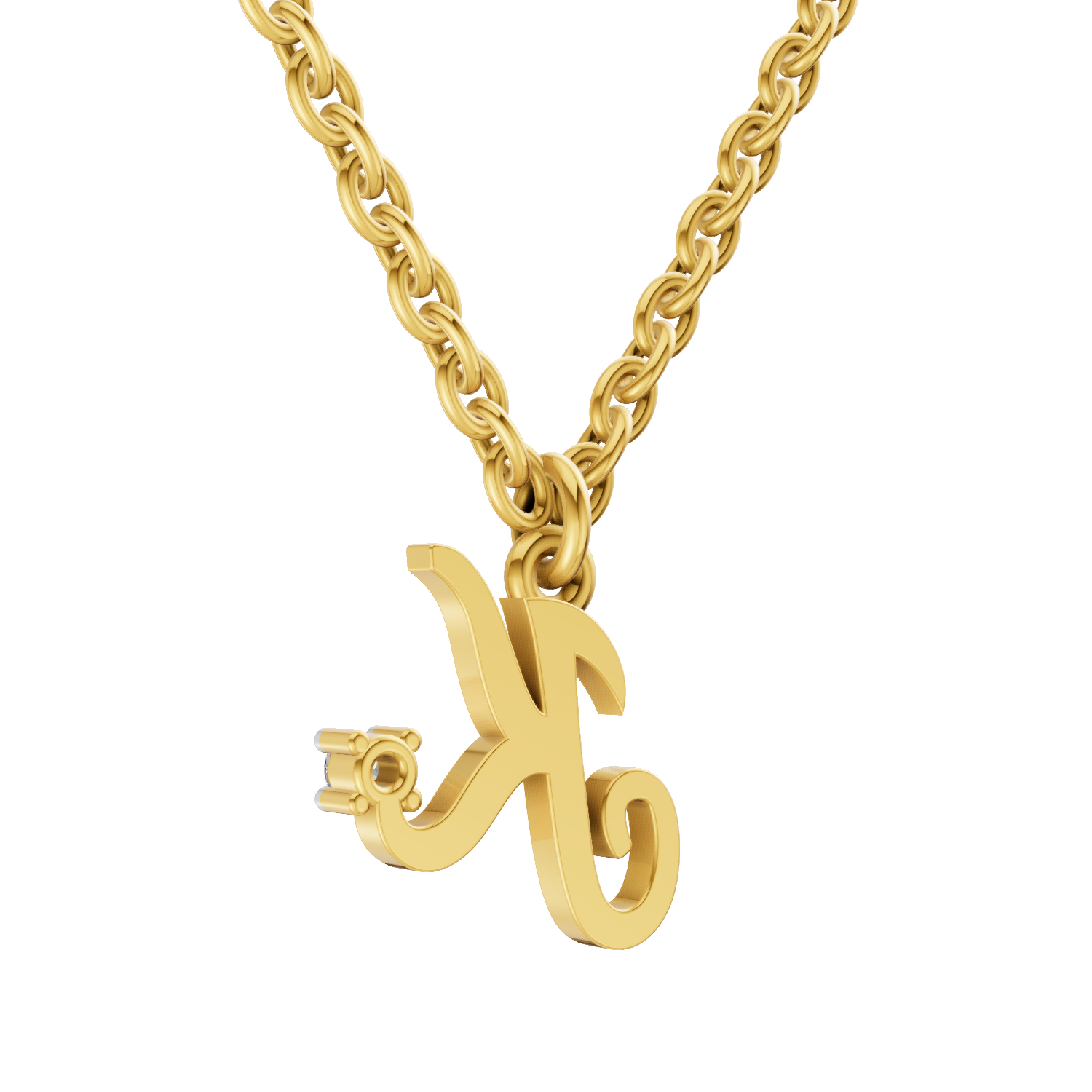 Lab Grown Diamond Pendant Necklace 0.02 Carat Round Shape 925 Sterling Silver Gold Plated Initial K Pendant Necklace