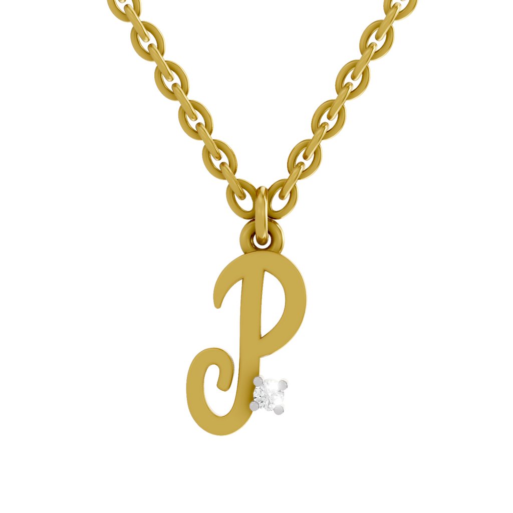 Lab Grown Diamond Pendant Necklace 0.02 Carat Round Shape 925 Sterling Silver Gold Plated Initial P Pendant Necklace