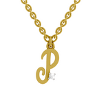 Lab Grown Diamond Pendant Necklace 0.02 Carat Round Shape 925 Sterling Silver Gold Plated Initial P Pendant Necklace