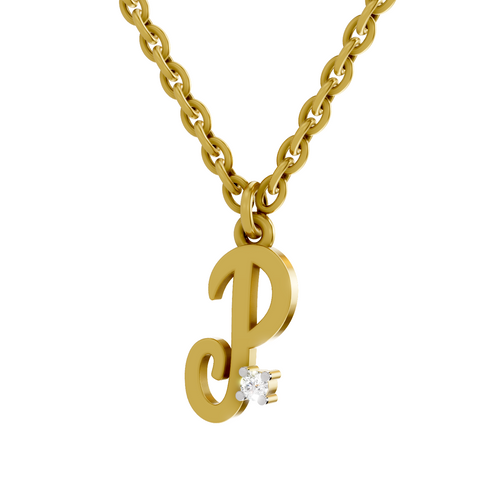 Lab Grown Diamond Pendant Necklace 0.02 Carat Round Shape 925 Sterling Silver Gold Plated Initial P Pendant Necklace