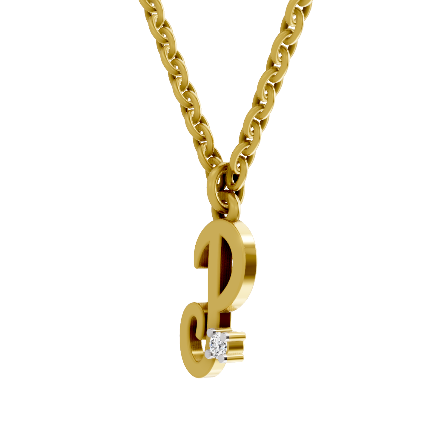 Lab Grown Diamond Pendant Necklace 0.02 Carat Round Shape 925 Sterling Silver Gold Plated Initial P Pendant Necklace