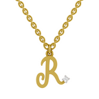 Lab Grown Diamond Pendant Necklace 0.02 Carat Round Shape 925 Sterling Silver Gold Plated Initial R Pendant Necklace