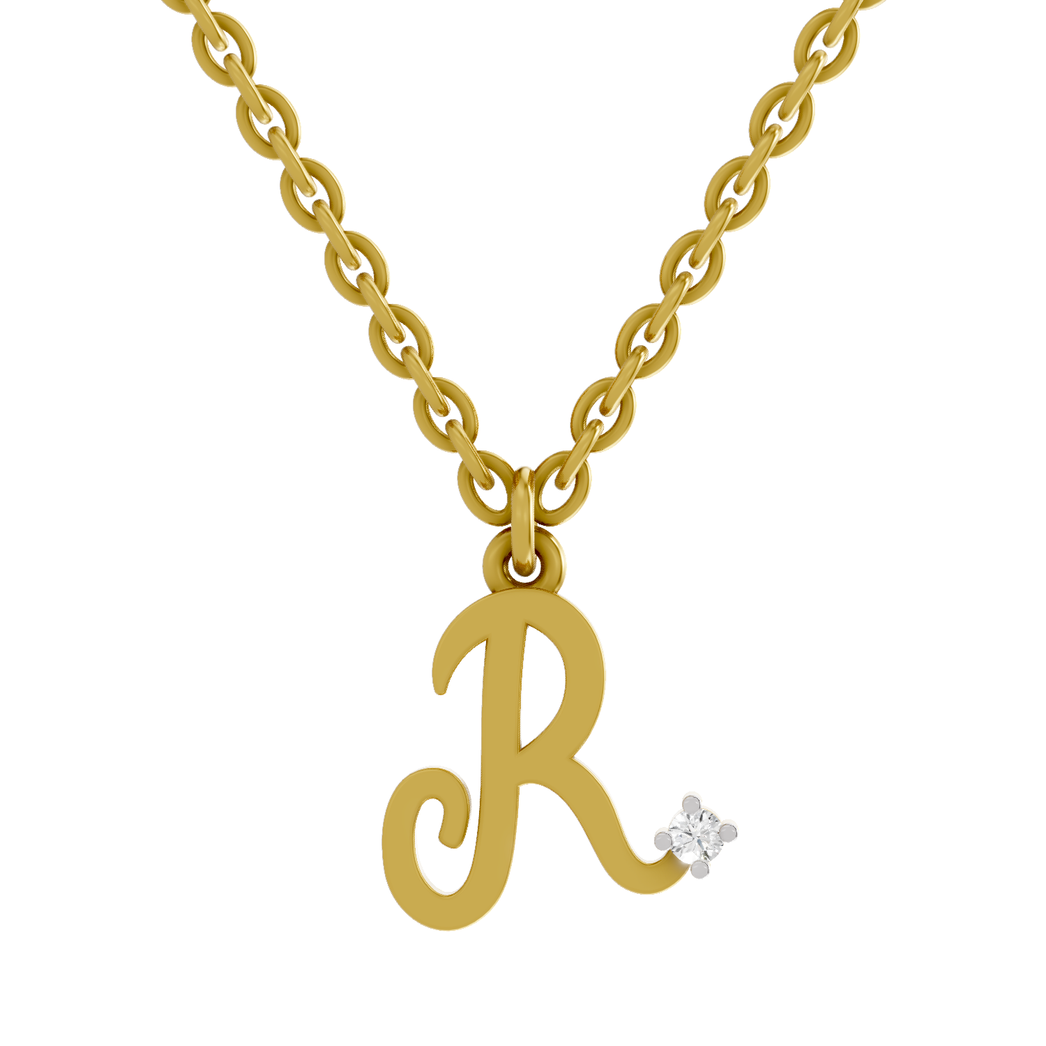 Lab Grown Diamond Pendant Necklace 0.02 Carat Round Shape 925 Sterling Silver Gold Plated Initial R Pendant Necklace
