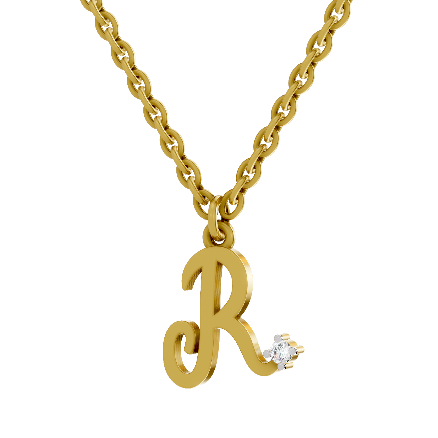 Lab Grown Diamond Pendant Necklace 0.02 Carat Round Shape 925 Sterling Silver Gold Plated Initial R Pendant Necklace