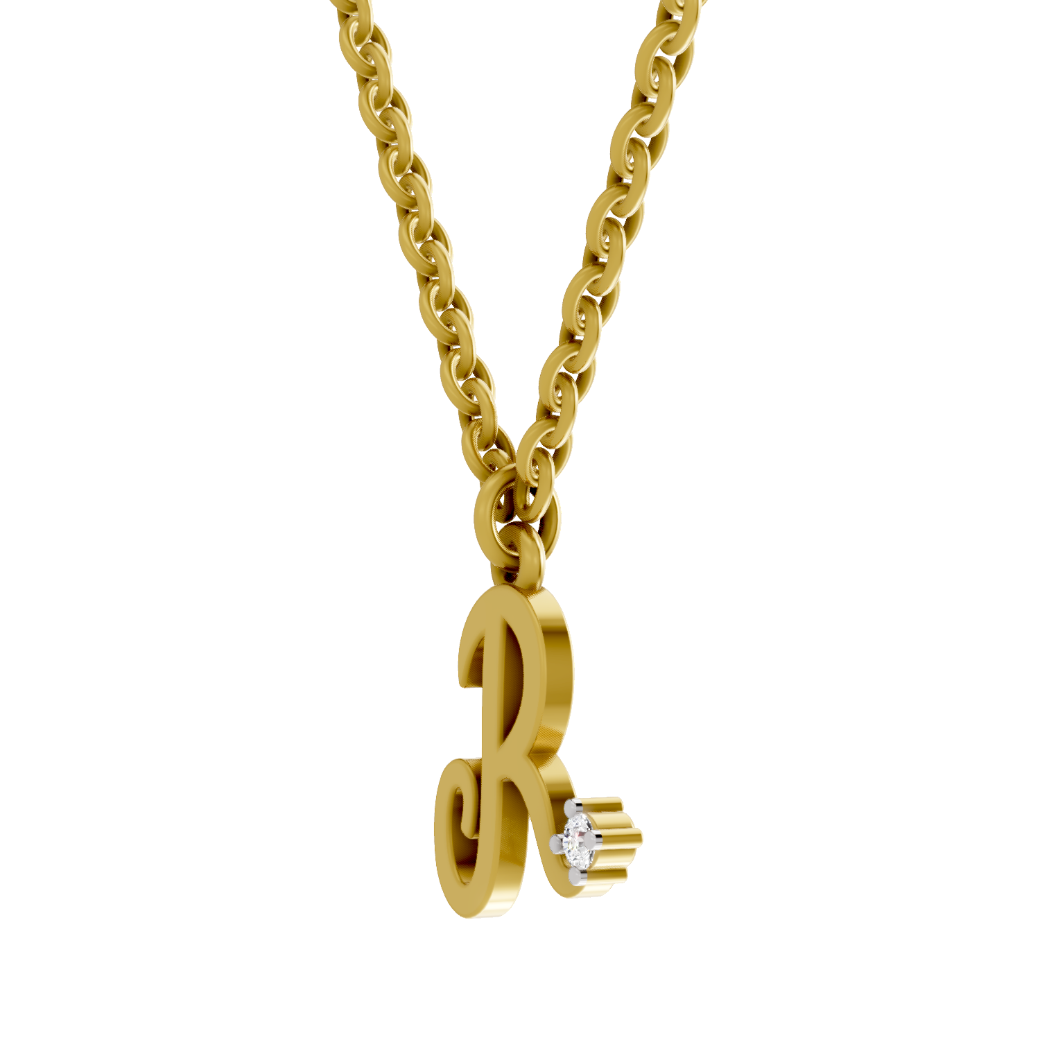 Lab Grown Diamond Pendant Necklace 0.02 Carat Round Shape 925 Sterling Silver Gold Plated Initial R Pendant Necklace