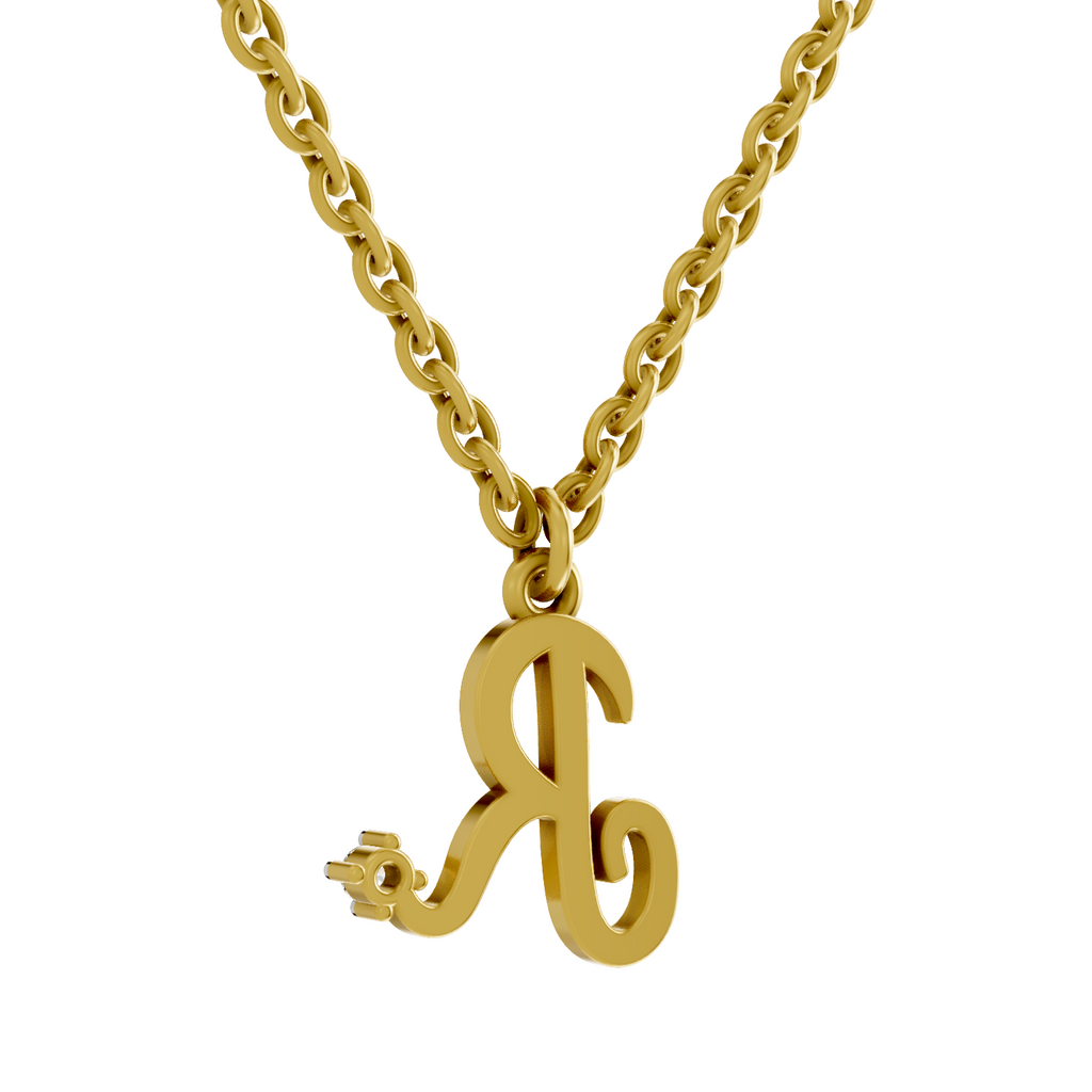Lab Grown Diamond Pendant Necklace 0.02 Carat Round Shape 925 Sterling Silver Gold Plated Initial R Pendant Necklace
