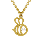 Lab Grown Diamond Pendant Necklace 0.02 Carat Round Shape 925 Sterling Silver Gold Plated Busy Bee Pendant Necklace