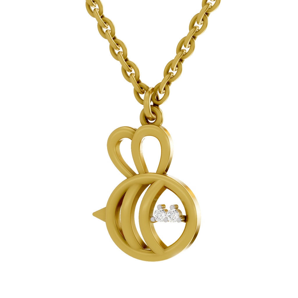 Lab Grown Diamond Pendant Necklace 0.02 Carat Round Shape 925 Sterling Silver Gold Plated Busy Bee Pendant Necklace