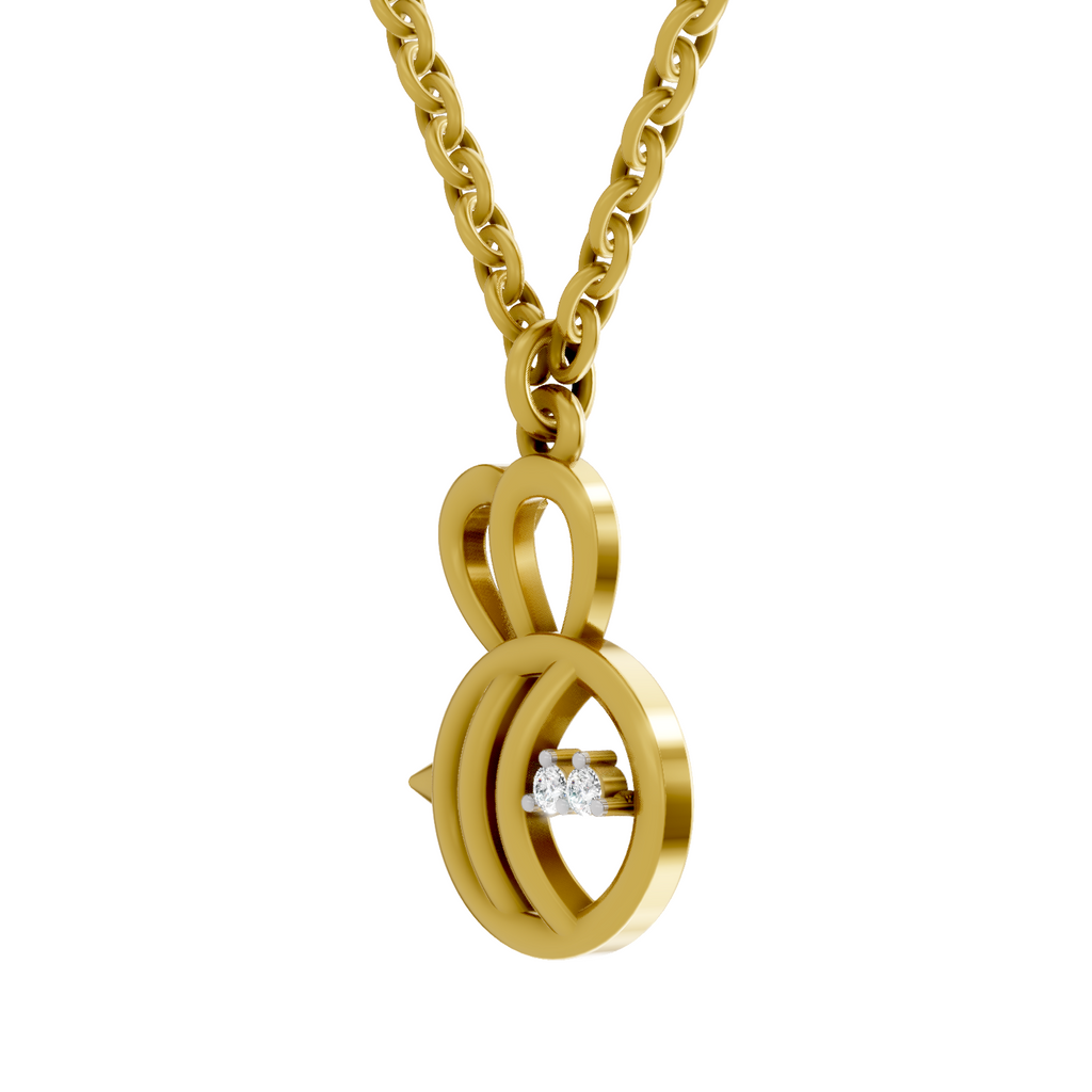 Lab Grown Diamond Pendant Necklace 0.02 Carat Round Shape 925 Sterling Silver Gold Plated Busy Bee Pendant Necklace