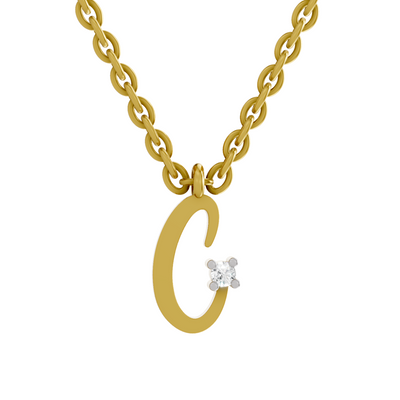 Lab Grown Diamond Pendant Necklace 0.02 Carat Round Shape 925 Sterling Silver Gold Plated Initial C Pendant Necklace