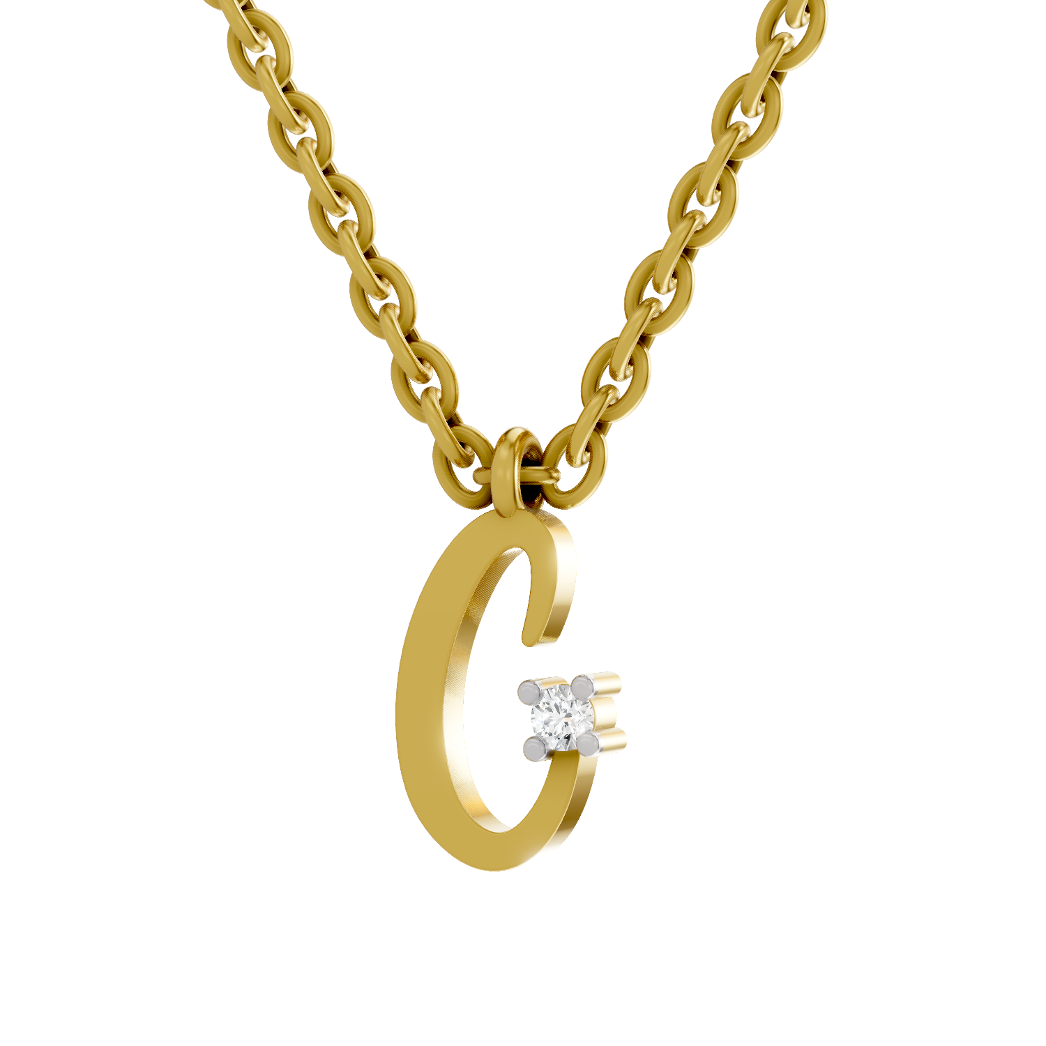 Lab Grown Diamond Pendant Necklace 0.02 Carat Round Shape 925 Sterling Silver Gold Plated Initial C Pendant Necklace