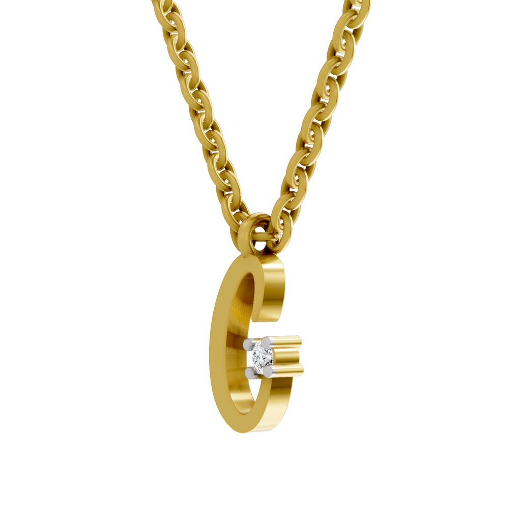 Lab Grown Diamond Pendant Necklace 0.02 Carat Round Shape 925 Sterling Silver Gold Plated Initial C Pendant Necklace