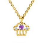 Lab Grown Diamond Pendant Necklace 0.02 Carat Round Shape 925 Sterling Silver Gold Plated Cupcake Charm Pendant Necklace
