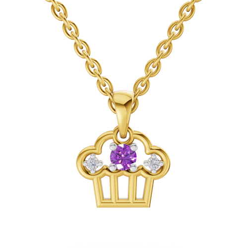 Lab Grown Diamond Pendant Necklace 0.02 Carat Round Shape 925 Sterling Silver Gold Plated Cupcake Charm Pendant Necklace