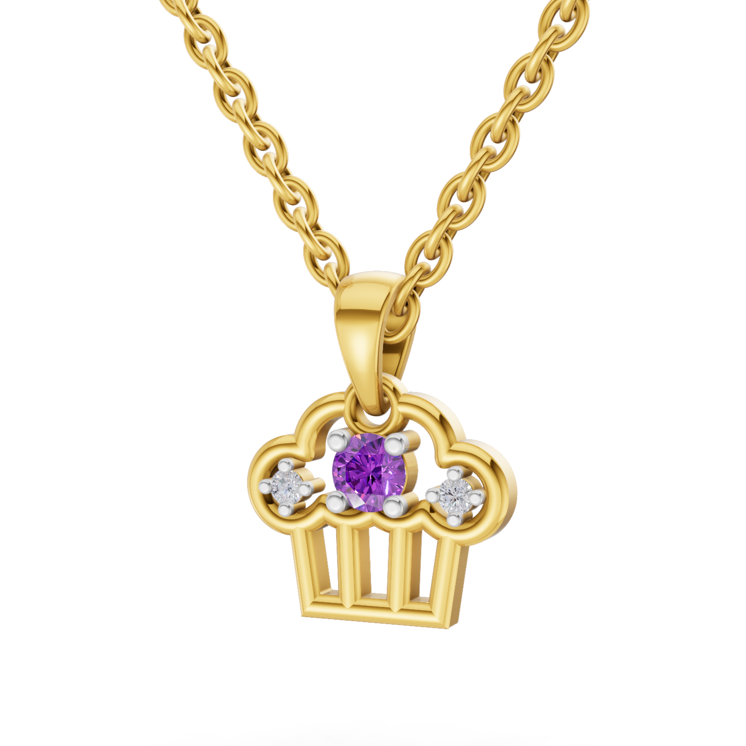 Lab Grown Diamond Pendant Necklace 0.02 Carat Round Shape 925 Sterling Silver Gold Plated Cupcake Charm Pendant Necklace