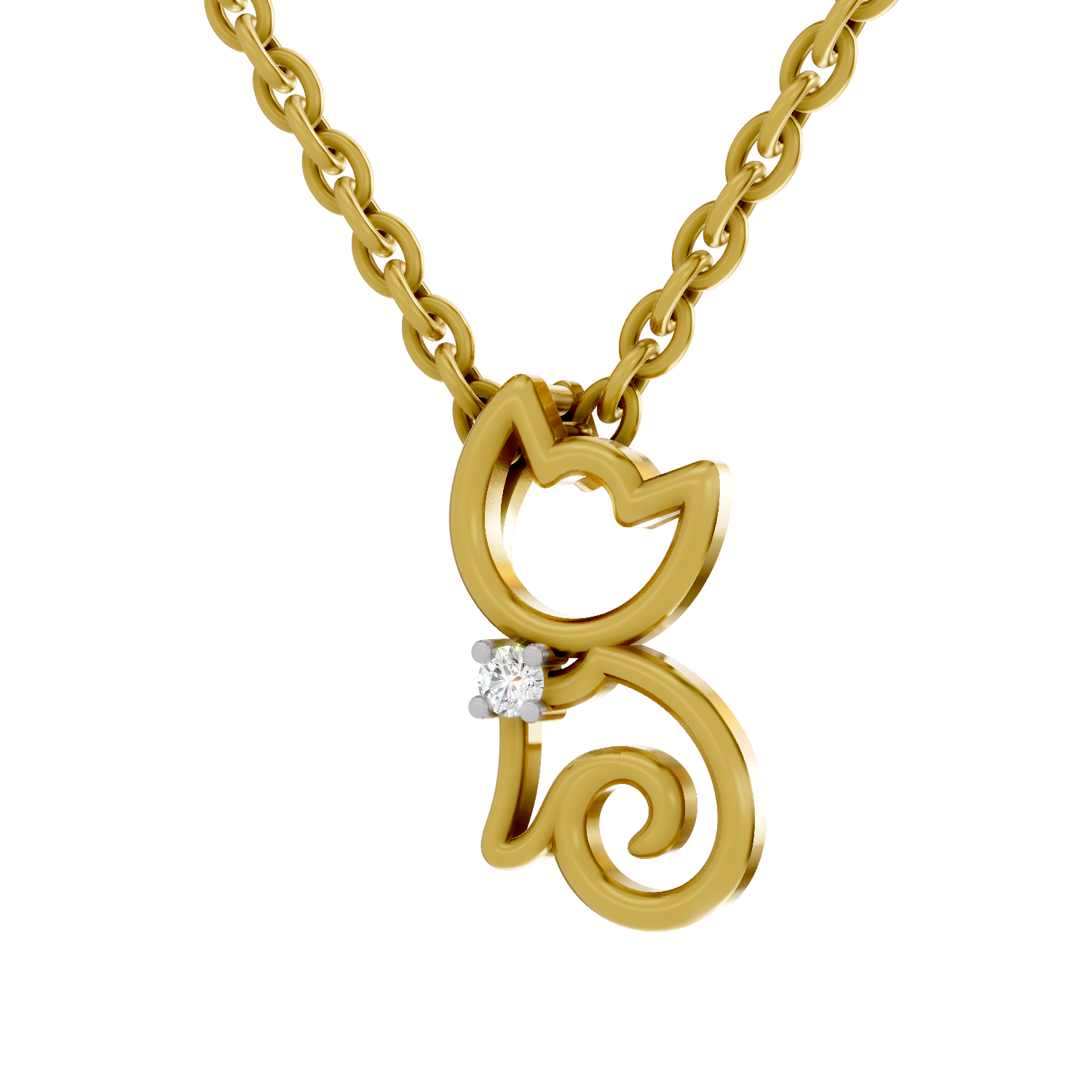 Lab Grown Diamond Pendant Necklace 0.02 Carat Round Shape 925 Sterling Silver Gold Plated Kitty Cat Pendant Necklace