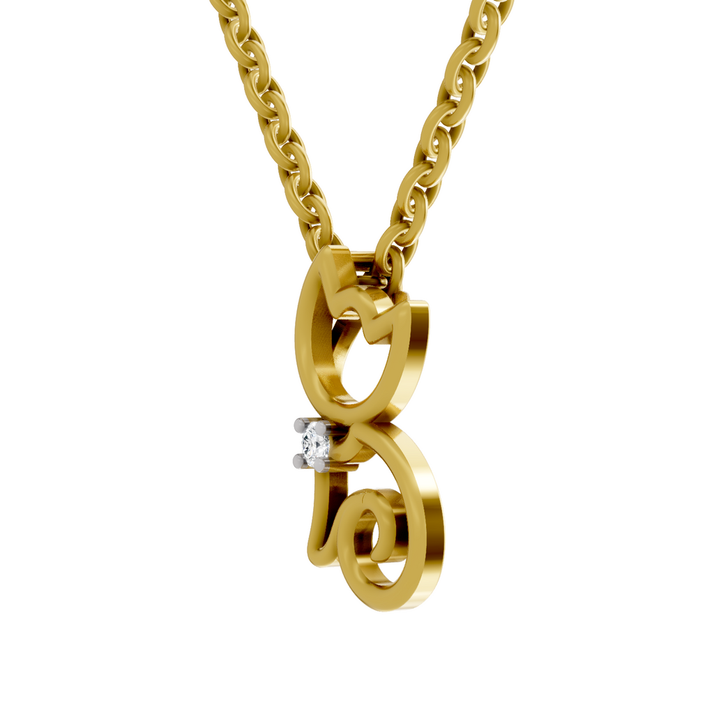Lab Grown Diamond Pendant Necklace 0.02 Carat Round Shape 925 Sterling Silver Gold Plated Kitty Cat Pendant Necklace