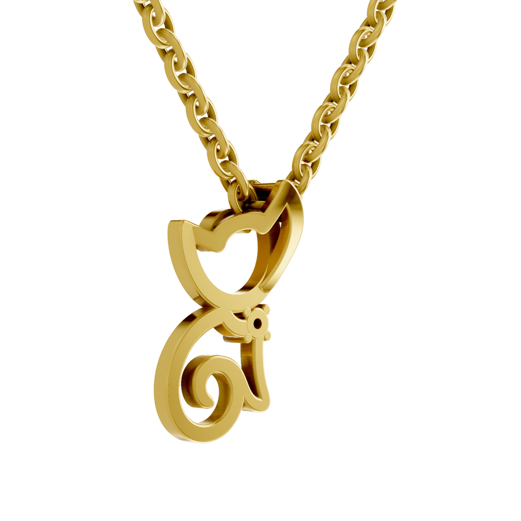 Lab Grown Diamond Pendant Necklace 0.02 Carat Round Shape 925 Sterling Silver Gold Plated Kitty Cat Pendant Necklace