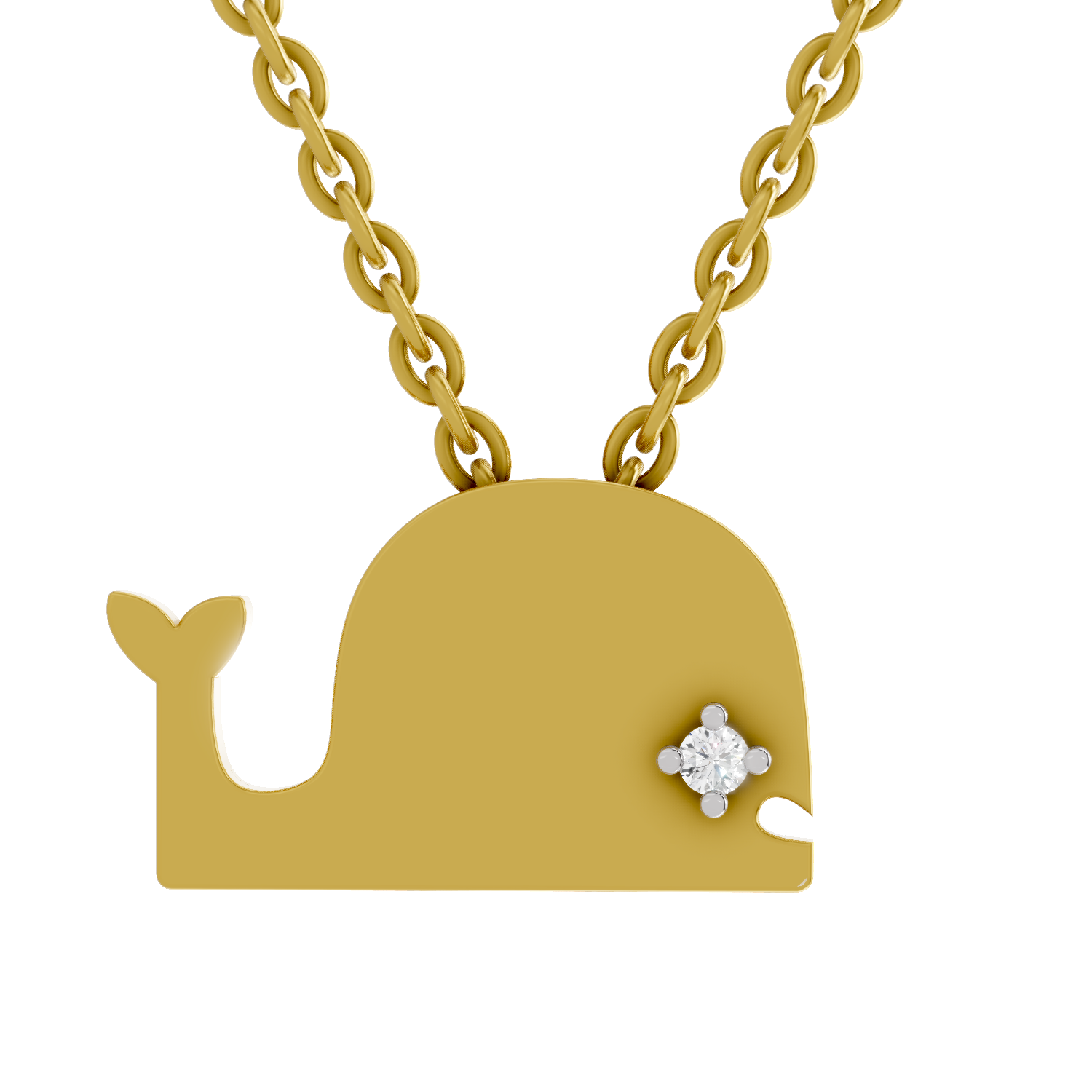 Lab Grown Diamond Pendant Necklace 0.02 Carat Round Shape 925 Sterling Silver Gold Plated Whale Fish Pendant Necklace