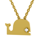 Lab Grown Diamond Pendant Necklace 0.02 Carat Round Shape 925 Sterling Silver Gold Plated Whale Fish Pendant Necklace