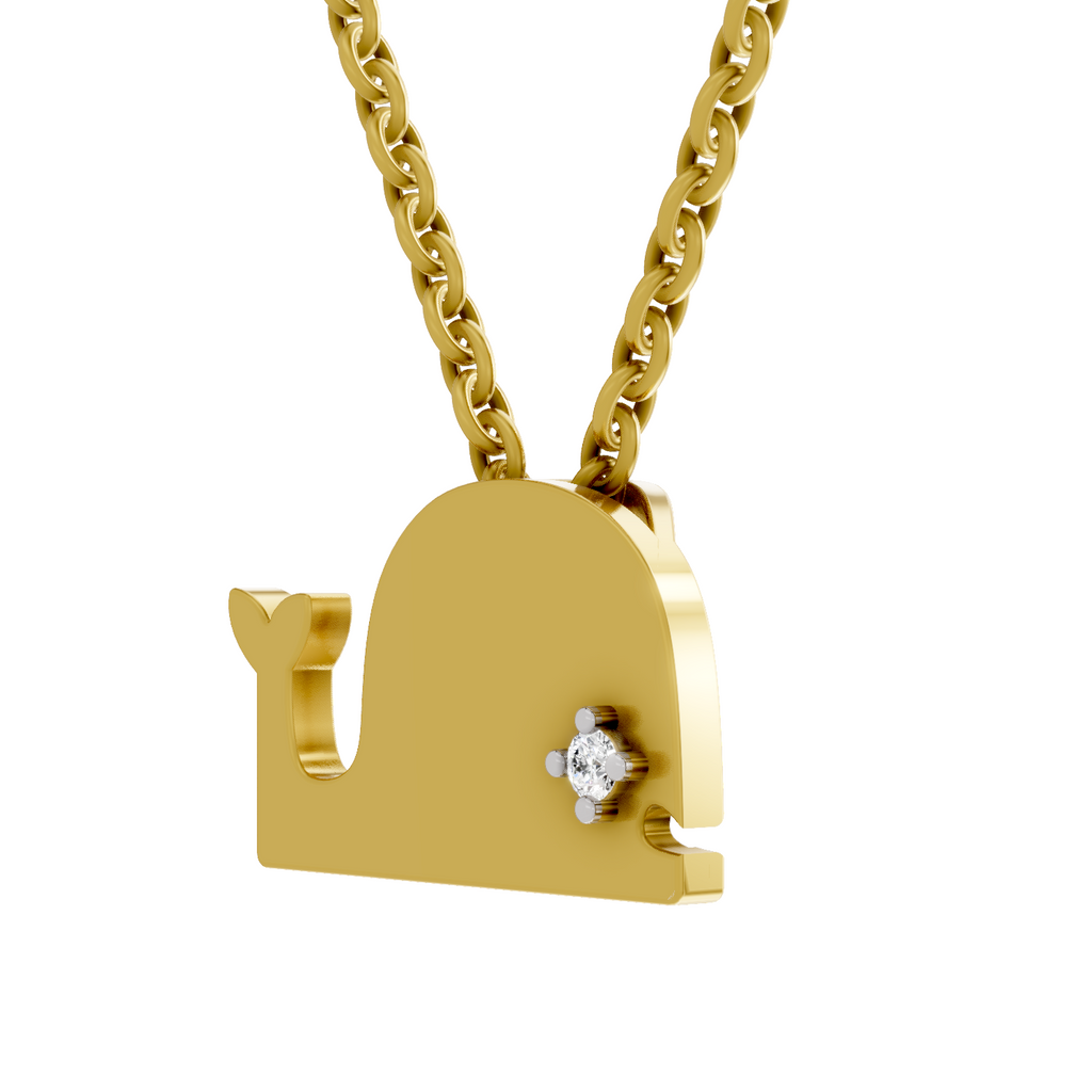 Lab Grown Diamond Pendant Necklace 0.02 Carat Round Shape 925 Sterling Silver Gold Plated Whale Fish Pendant Necklace