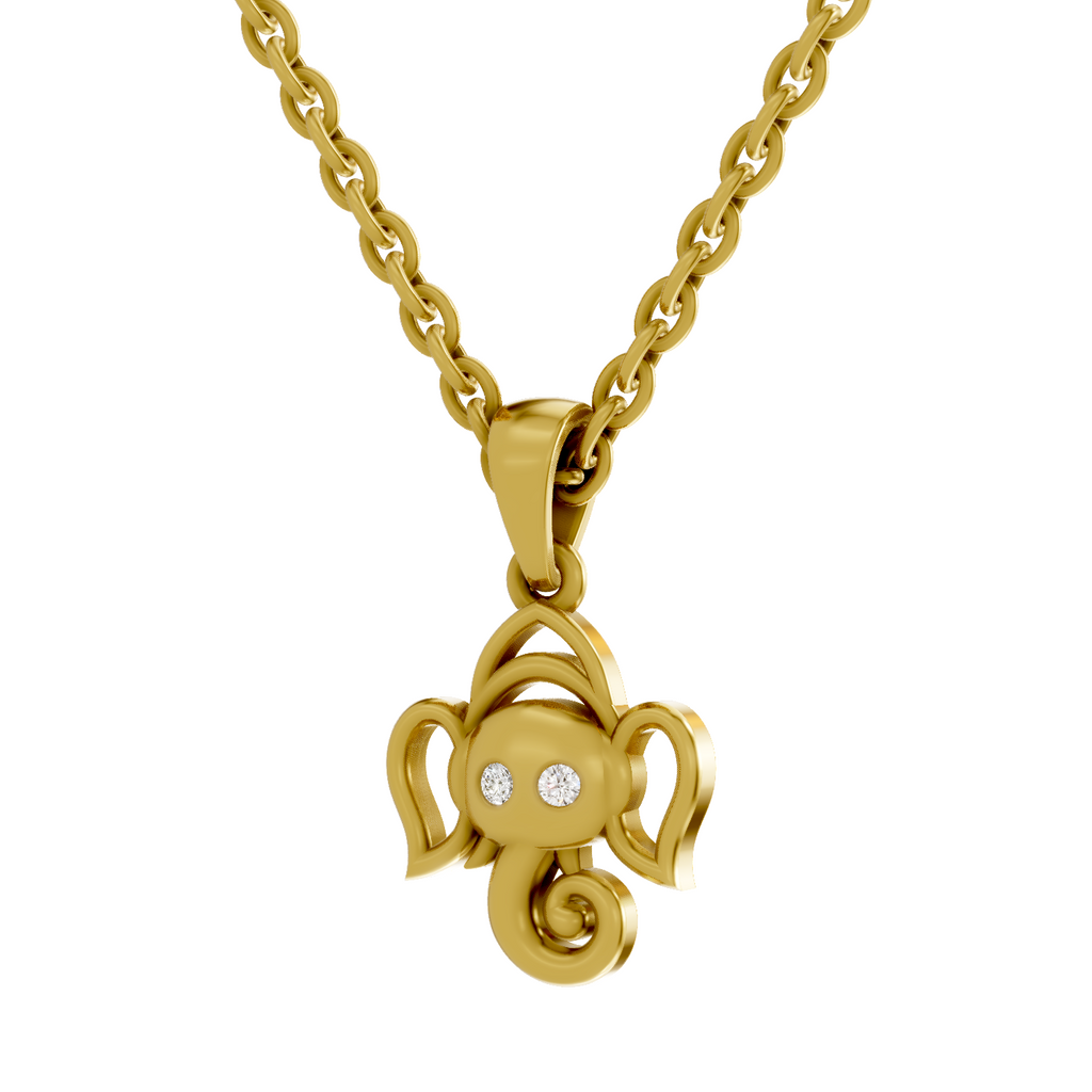 Lab Grown Diamond Pendant Necklace 0.02 Carat Round Shape 925 Sterling Silver Gold Plated Bal Ganesha Pendant Necklace
