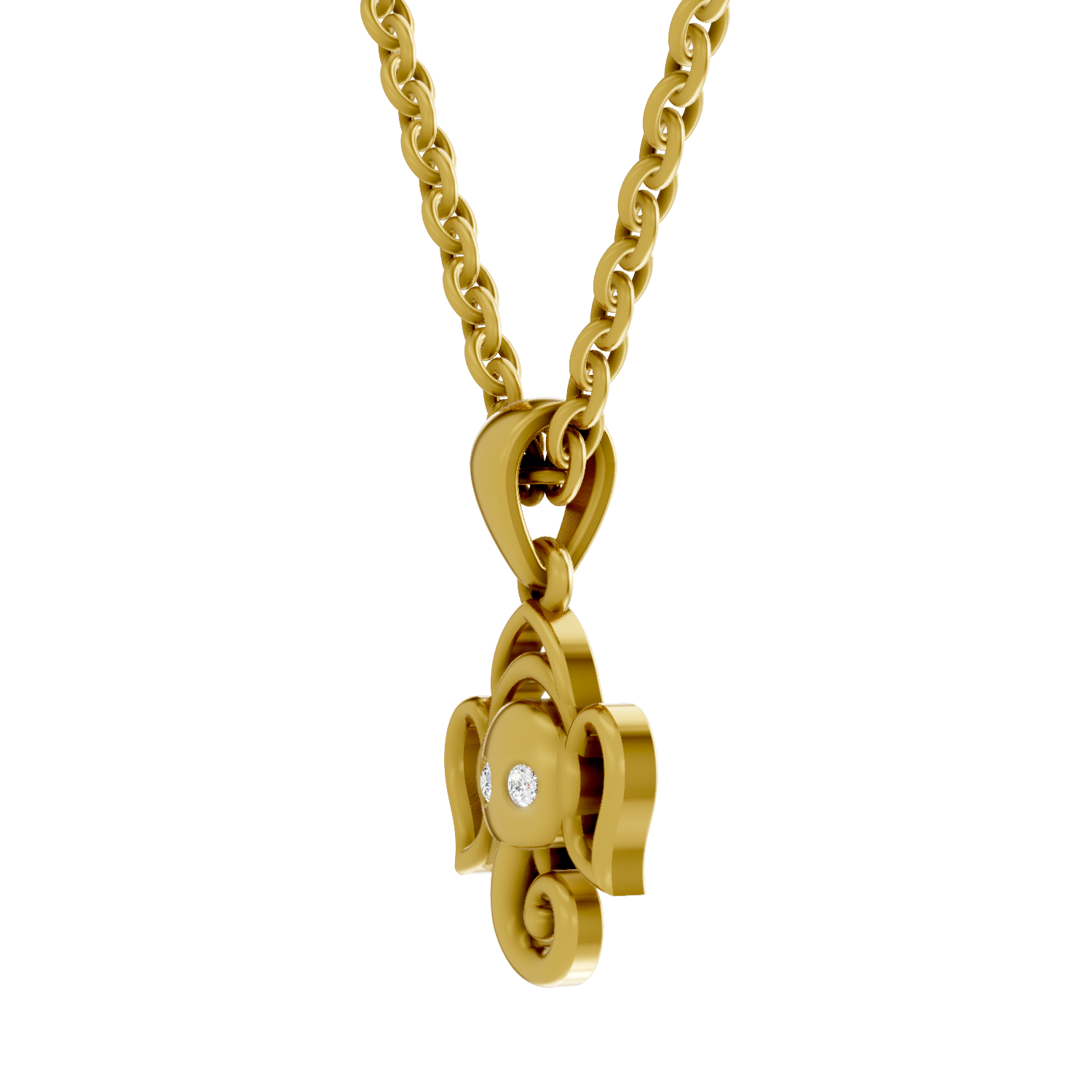 Lab Grown Diamond Pendant Necklace 0.02 Carat Round Shape 925 Sterling Silver Gold Plated Bal Ganesha Pendant Necklace