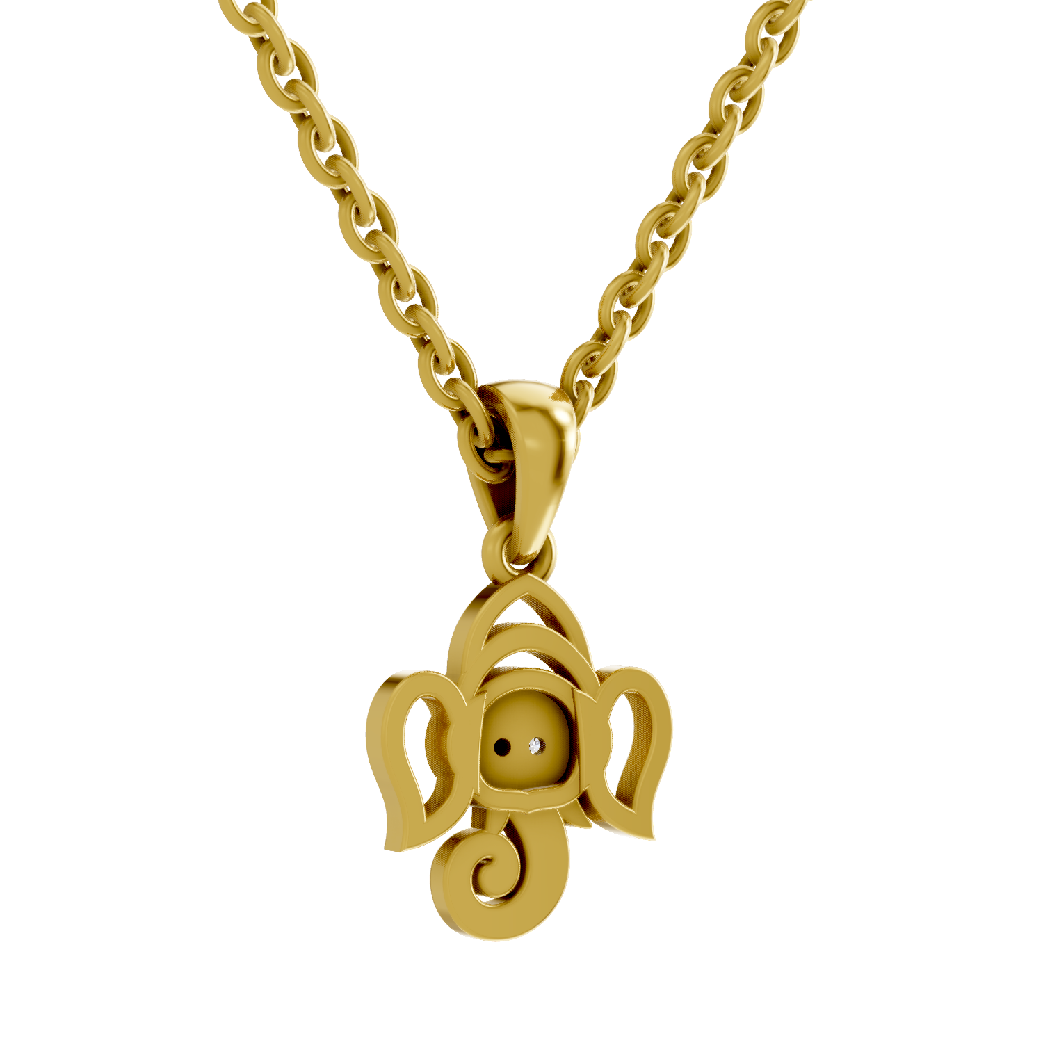 Lab Grown Diamond Pendant Necklace 0.02 Carat Round Shape 925 Sterling Silver Gold Plated Bal Ganesha Pendant Necklace