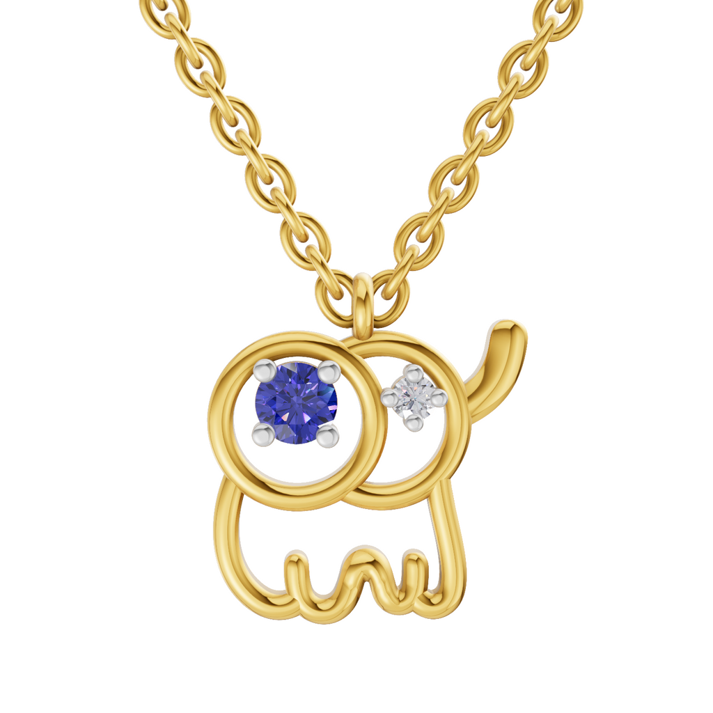 Lab Grown Diamond Pendant Necklace 0.02 Carat Round Shape 925 Sterling Silver Gold Plated Baby Elephant Pendant Necklace
