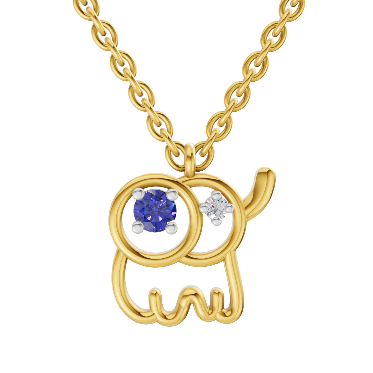 Lab Grown Diamond Pendant Necklace 0.02 Carat Round Shape 925 Sterling Silver Gold Plated Baby Elephant Pendant Necklace