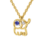Lab Grown Diamond Pendant Necklace 0.02 Carat Round Shape 925 Sterling Silver Gold Plated Baby Elephant Pendant Necklace