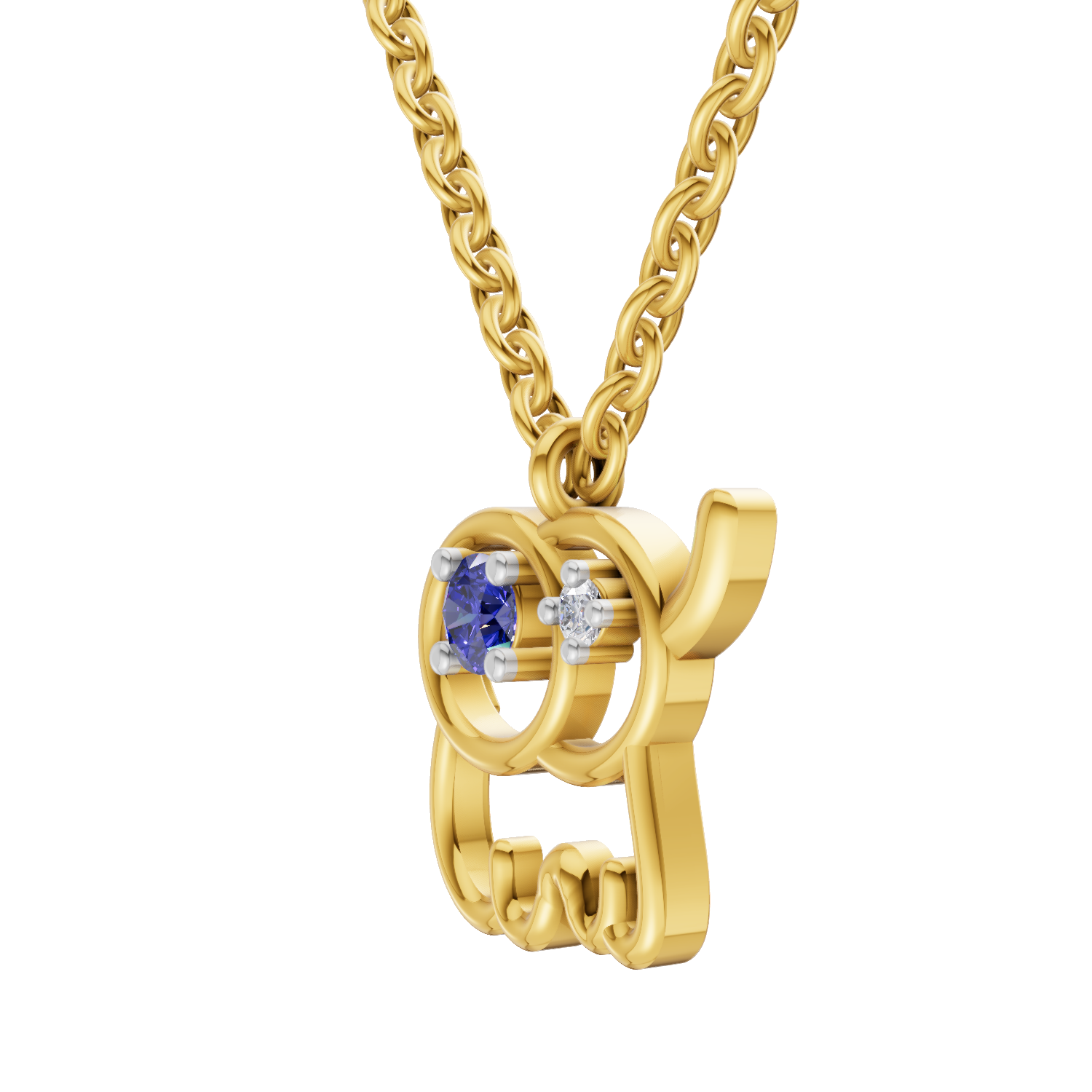 Lab Grown Diamond Pendant Necklace 0.02 Carat Round Shape 925 Sterling Silver Gold Plated Baby Elephant Pendant Necklace
