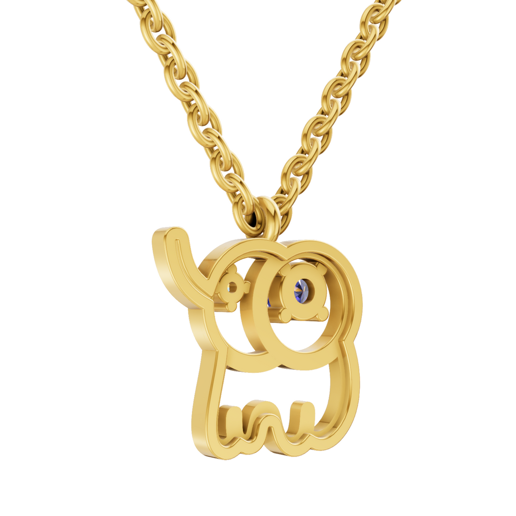 Lab Grown Diamond Pendant Necklace 0.02 Carat Round Shape 925 Sterling Silver Gold Plated Baby Elephant Pendant Necklace