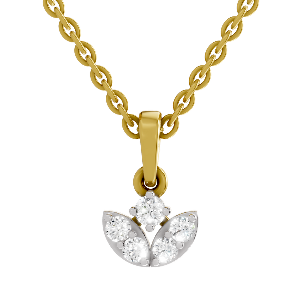 Lab Grown Diamond Pendant Necklace 0.25 Carat IGI Certified Round Shape F-G VS Quality| 925 Sterling Silver Gold Plated Mini Lotus Pendant Necklace