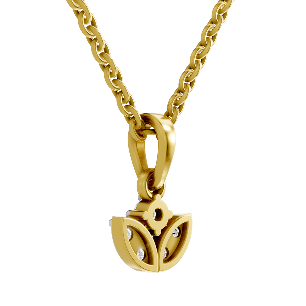 Lab Grown Diamond Pendant Necklace 0.25 Carat IGI Certified Round Shape F-G VS Quality| 925 Sterling Silver Gold Plated Mini Lotus Pendant Necklace
