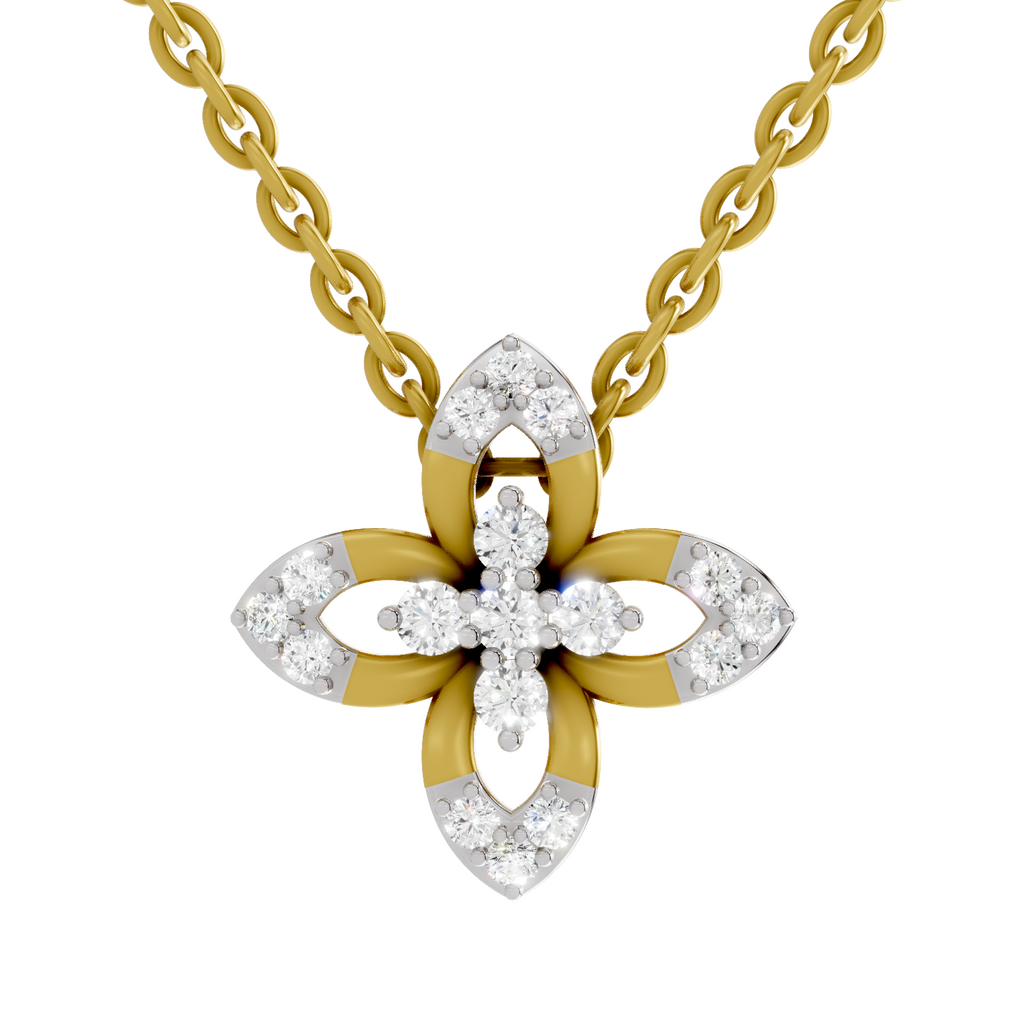 Lab Grown Diamond Pendant Necklace 0.25 Carat IGI Certified Round Shape F-G VS Quality| 925 Sterling Silver Gold Plated Flower Pendant Necklace
