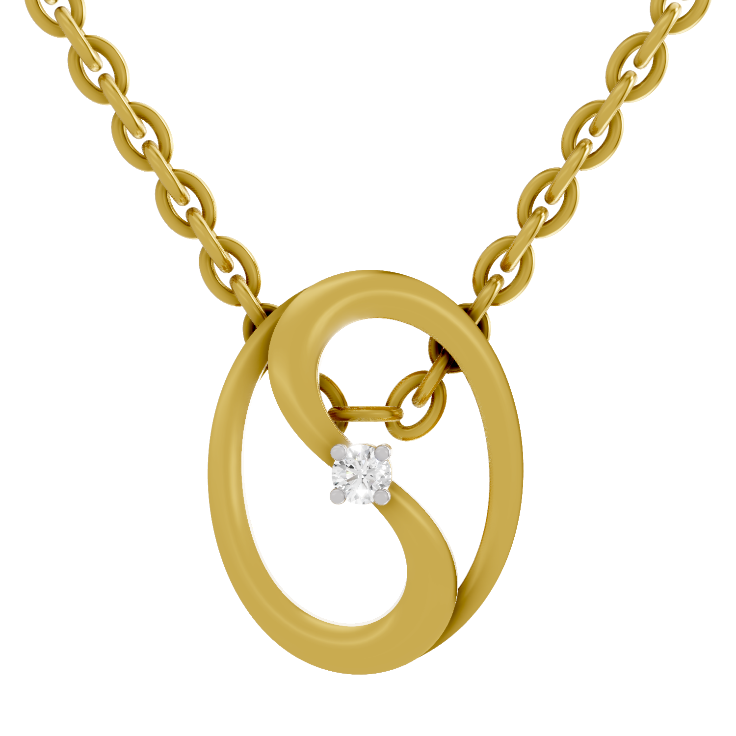 Lab Grown Diamond Pendant Necklace 0.02 Carat Round Shape 925 Sterling Silver Gold Plated Celestial Loop Pendant Necklace