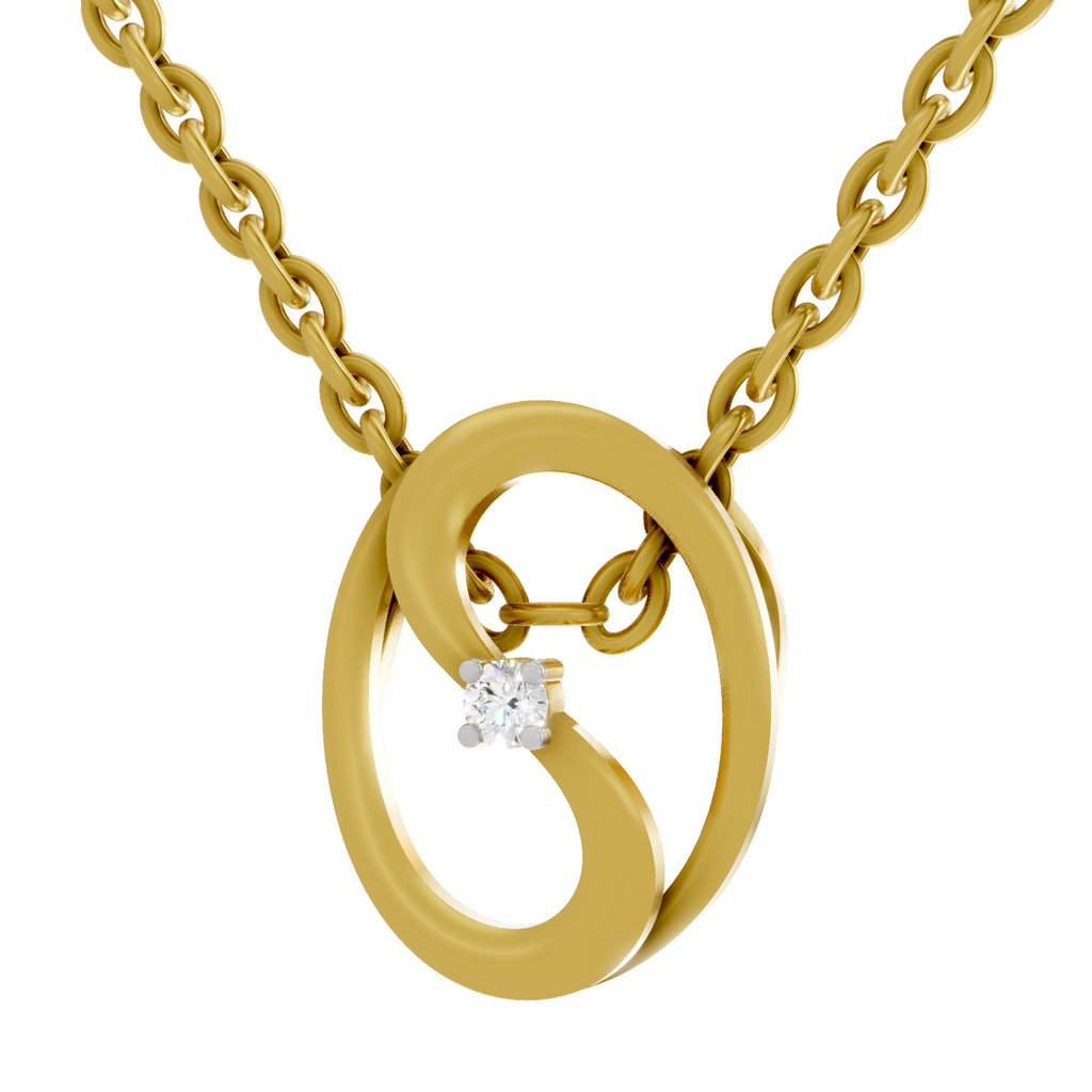 Lab Grown Diamond Pendant Necklace 0.02 Carat Round Shape 925 Sterling Silver Gold Plated Celestial Loop Pendant Necklace