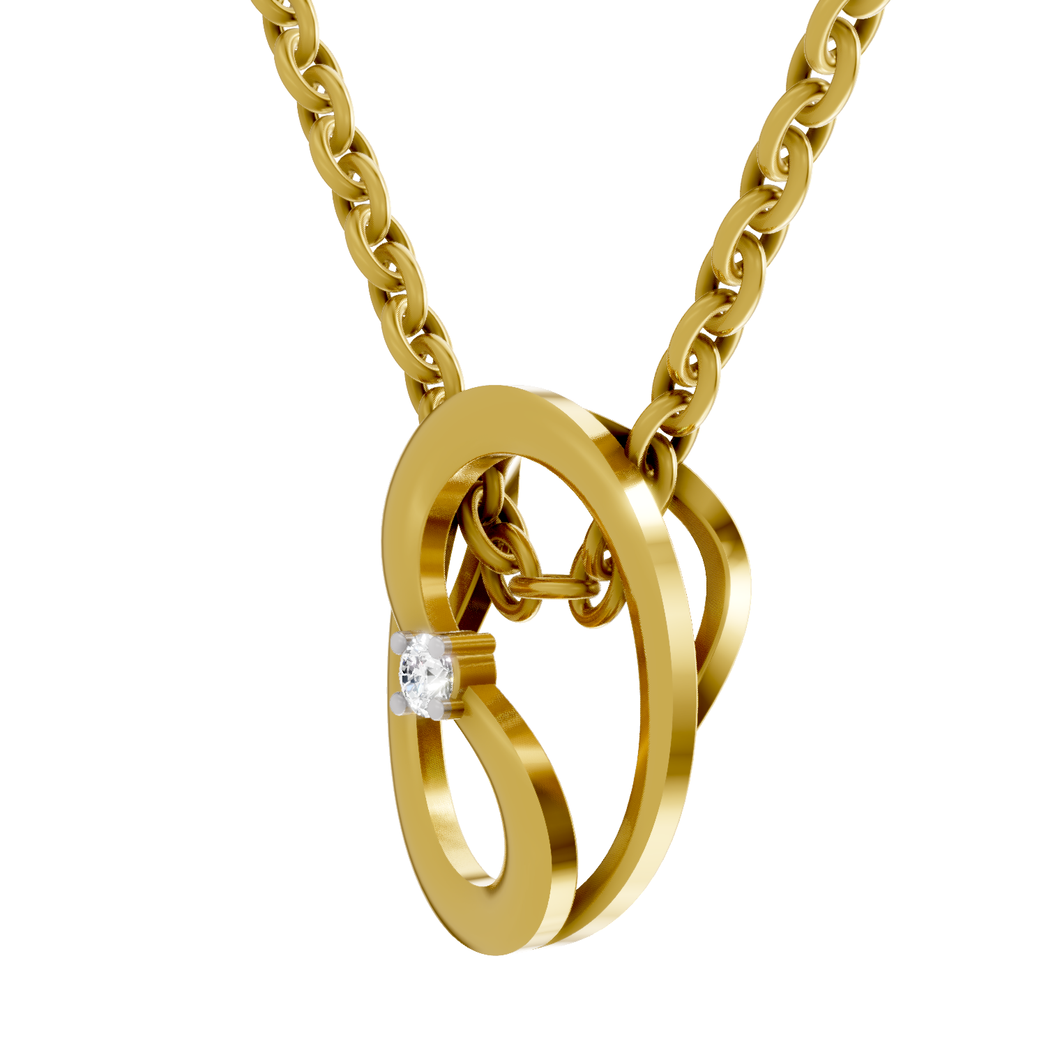 Lab Grown Diamond Pendant Necklace 0.02 Carat Round Shape 925 Sterling Silver Gold Plated Celestial Loop Pendant Necklace