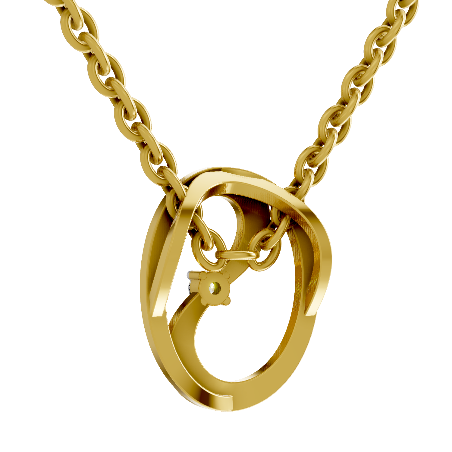 Lab Grown Diamond Pendant Necklace 0.02 Carat Round Shape 925 Sterling Silver Gold Plated Celestial Loop Pendant Necklace