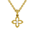 Lab Grown Diamond Pendant Necklace 0.02 Carat Round Shape 925 Sterling Silver Gold Plated Floral Pendant Necklace