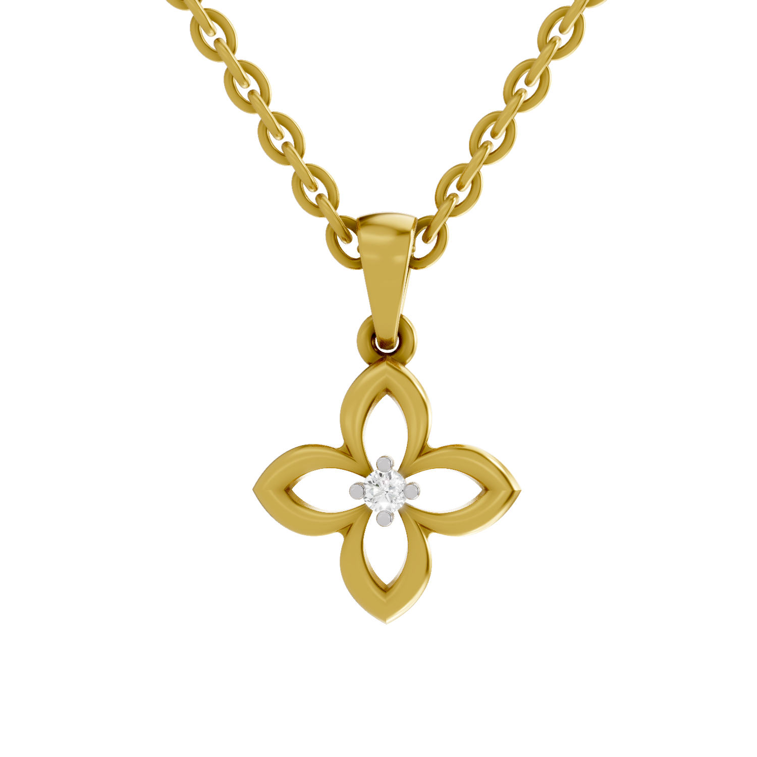 Lab Grown Diamond Pendant Necklace 0.02 Carat Round Shape 925 Sterling Silver Gold Plated Floral Pendant Necklace