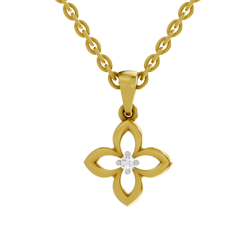 Lab Grown Diamond Pendant Necklace 0.02 Carat Round Shape 925 Sterling Silver Gold Plated Floral Pendant Necklace